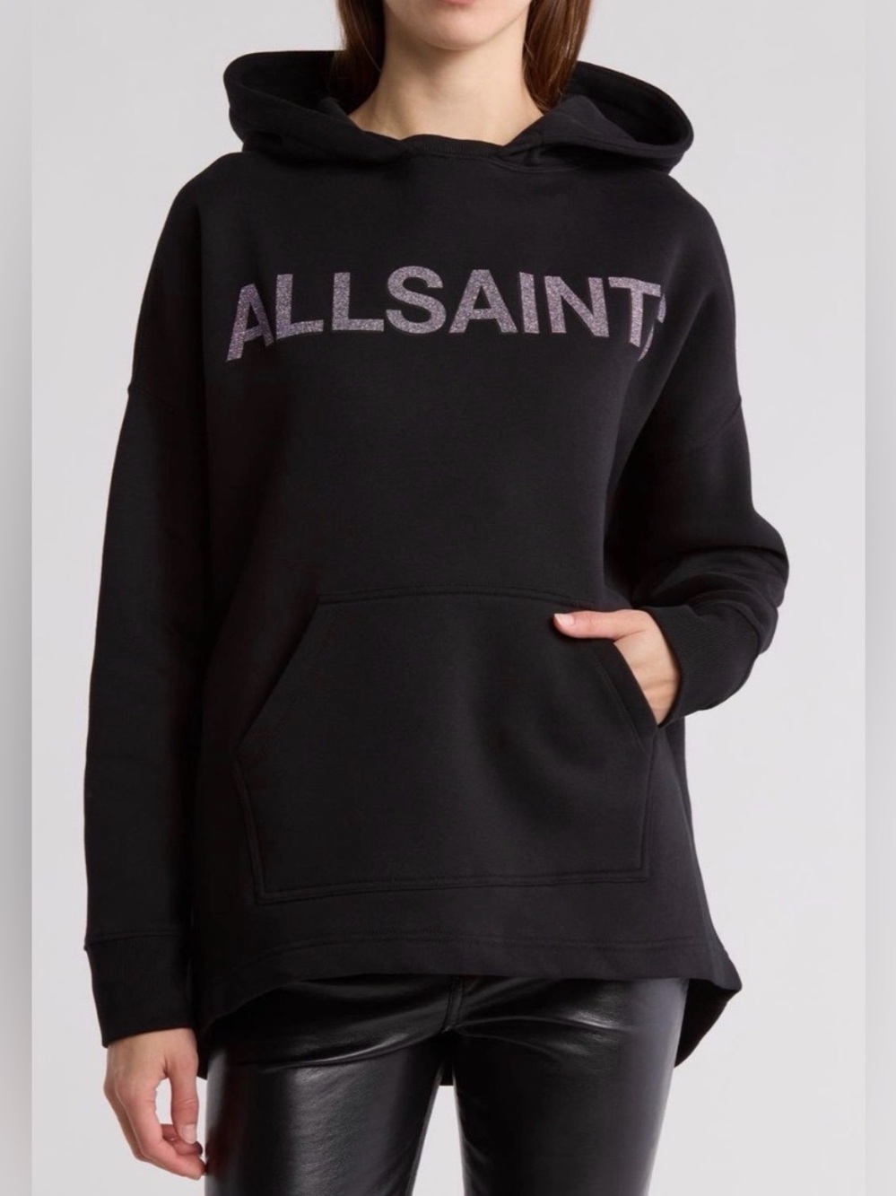 All Saints Black Shadow Logo Etienne Cotton Oversized Hoodie Medium Downtown